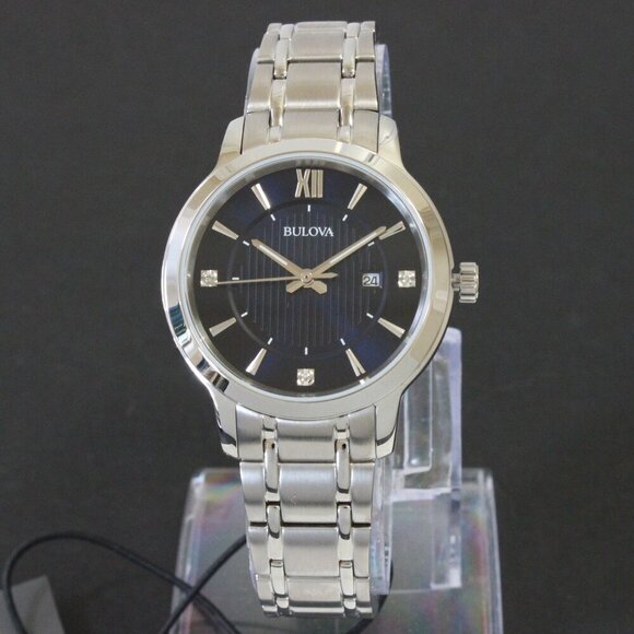 Bulova Classic Diamond Accent Ladies Watch Stainless Deep Blue Dial 32mm - Picture 3 of 14